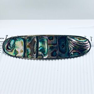 Vintage Abalone Shell Inlay Oval Hair Barrette - Iridescent Greens and Blues